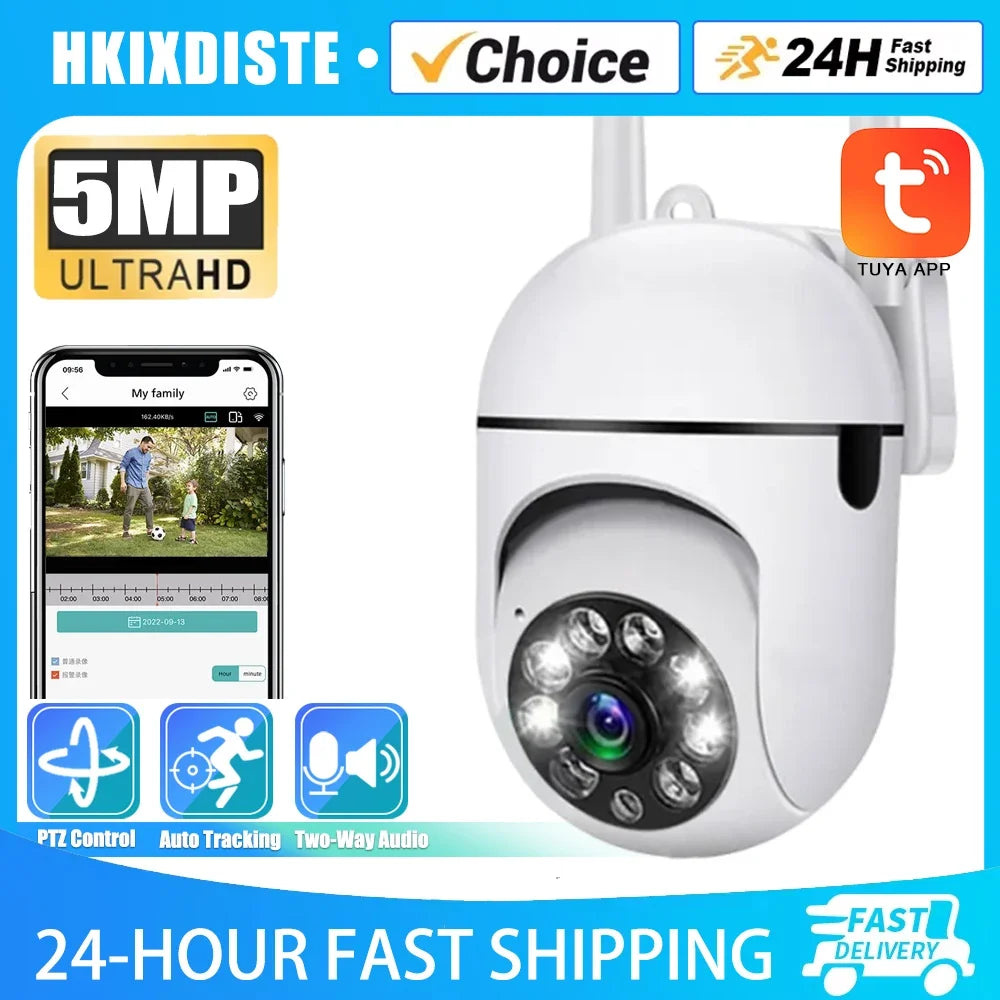 TUYA 5MP Smart Life CCTV Wifi cámara inalámbrica cámaras de vigilancia de seguridad al aire libre Color nocturno AI seguimiento inteligente Audio bidireccional