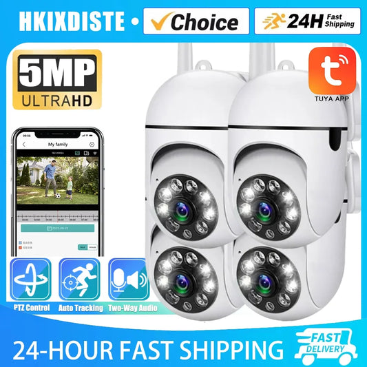 TUYA 5MP Smart Life CCTV Wifi cámara inalámbrica cámaras de vigilancia de seguridad al aire libre Color nocturno AI seguimiento inteligente Audio bidireccional