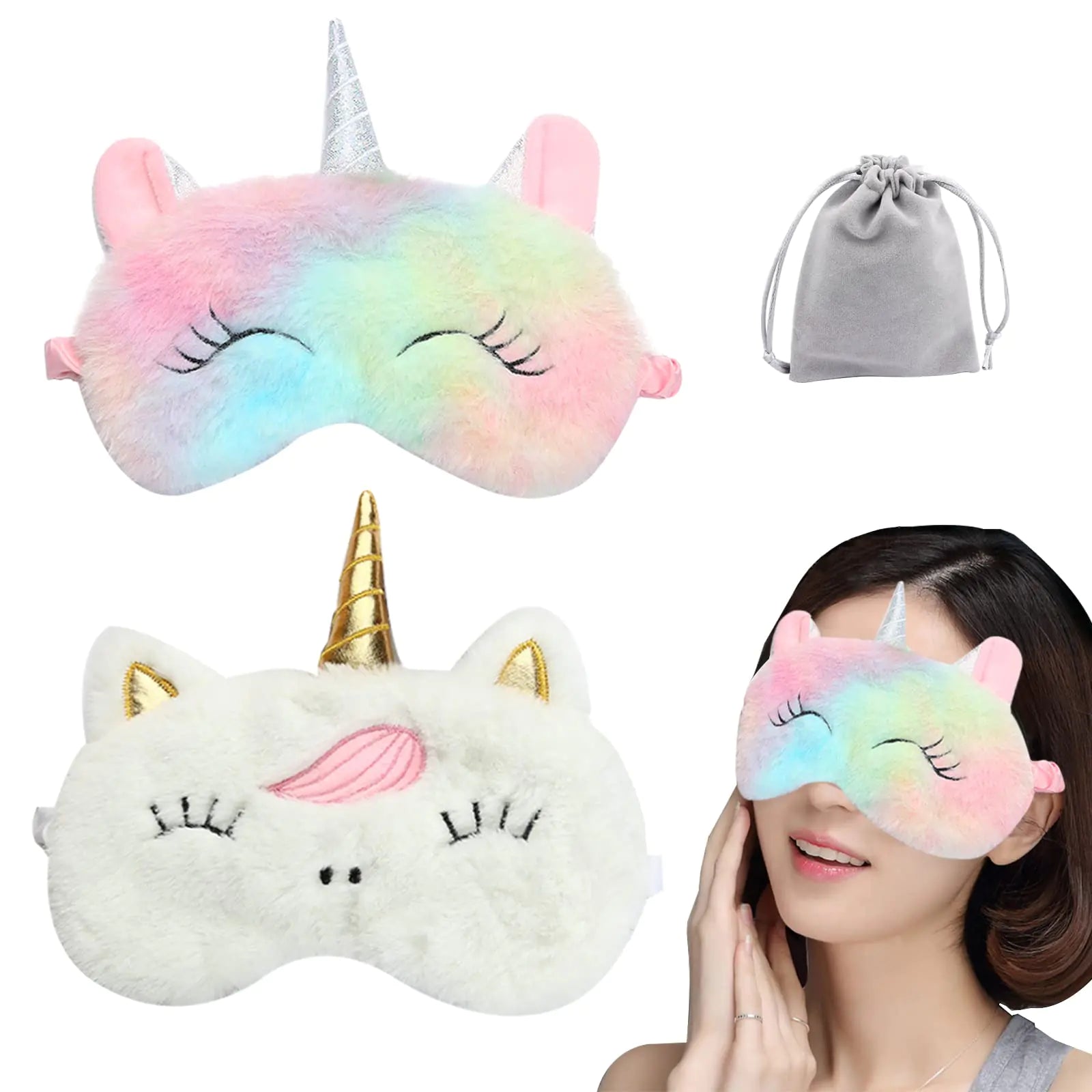 2 Pcs Cute Sleep Mask Cute Animal Sleep Mask Soft Plush Blindfold Eye Covers for Women Girls Kids